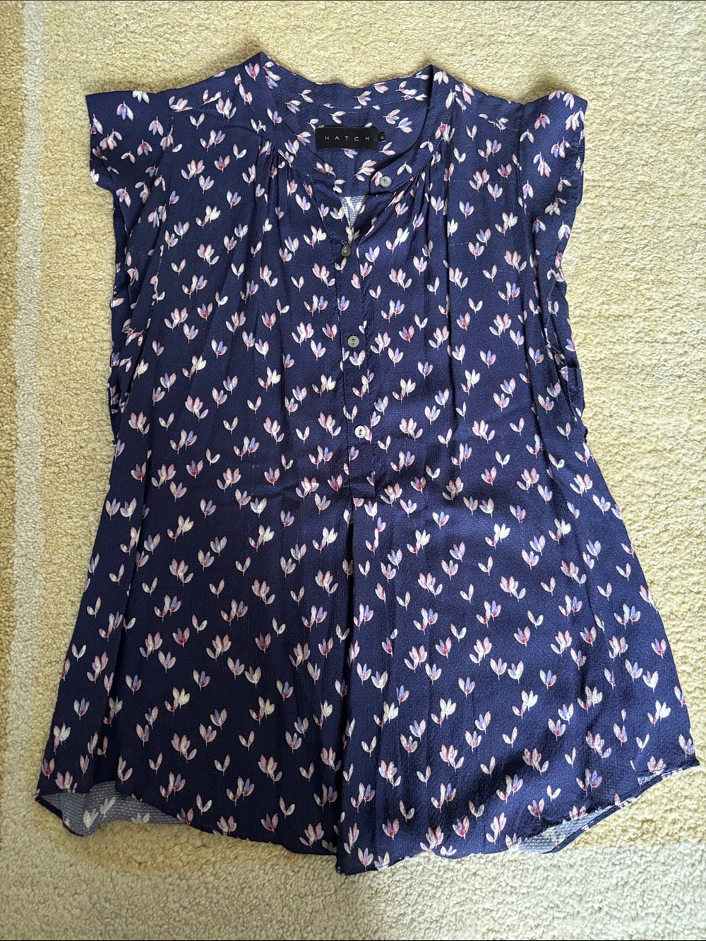 Hatch Navy Maternity Blouse with Pink Floral Print
